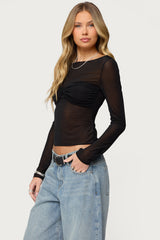 Oona Sheer Gathered Long Sleeve Top