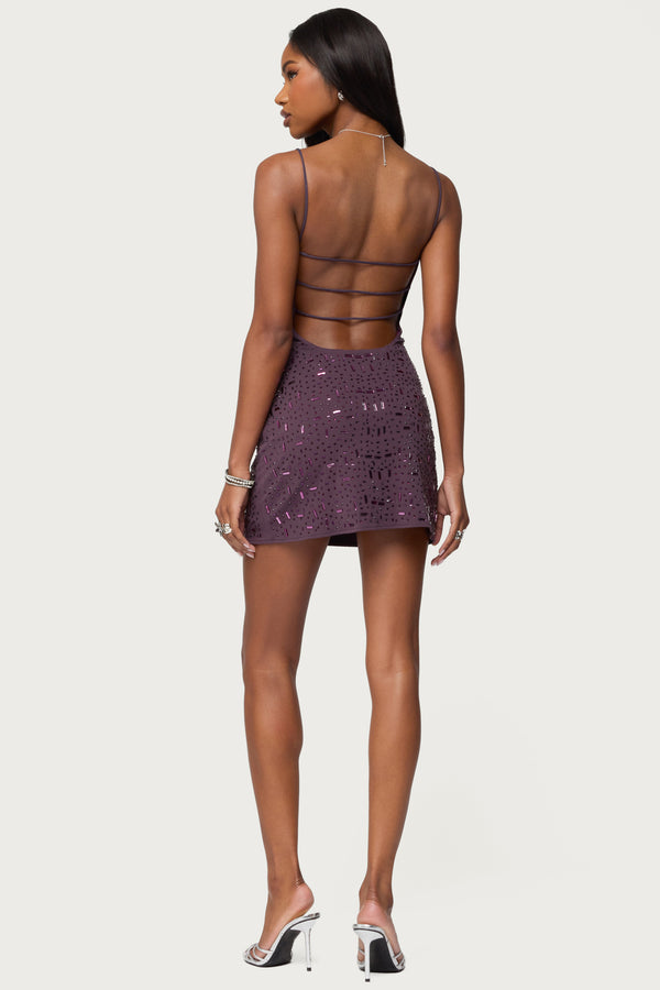 Stefanie Rhinestone Backless Mini Dress view 2