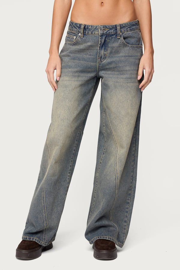 Vintage Washed Low Rise Baggy Jeans view 2