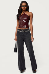 Hailie Faux Leather Halter Top
