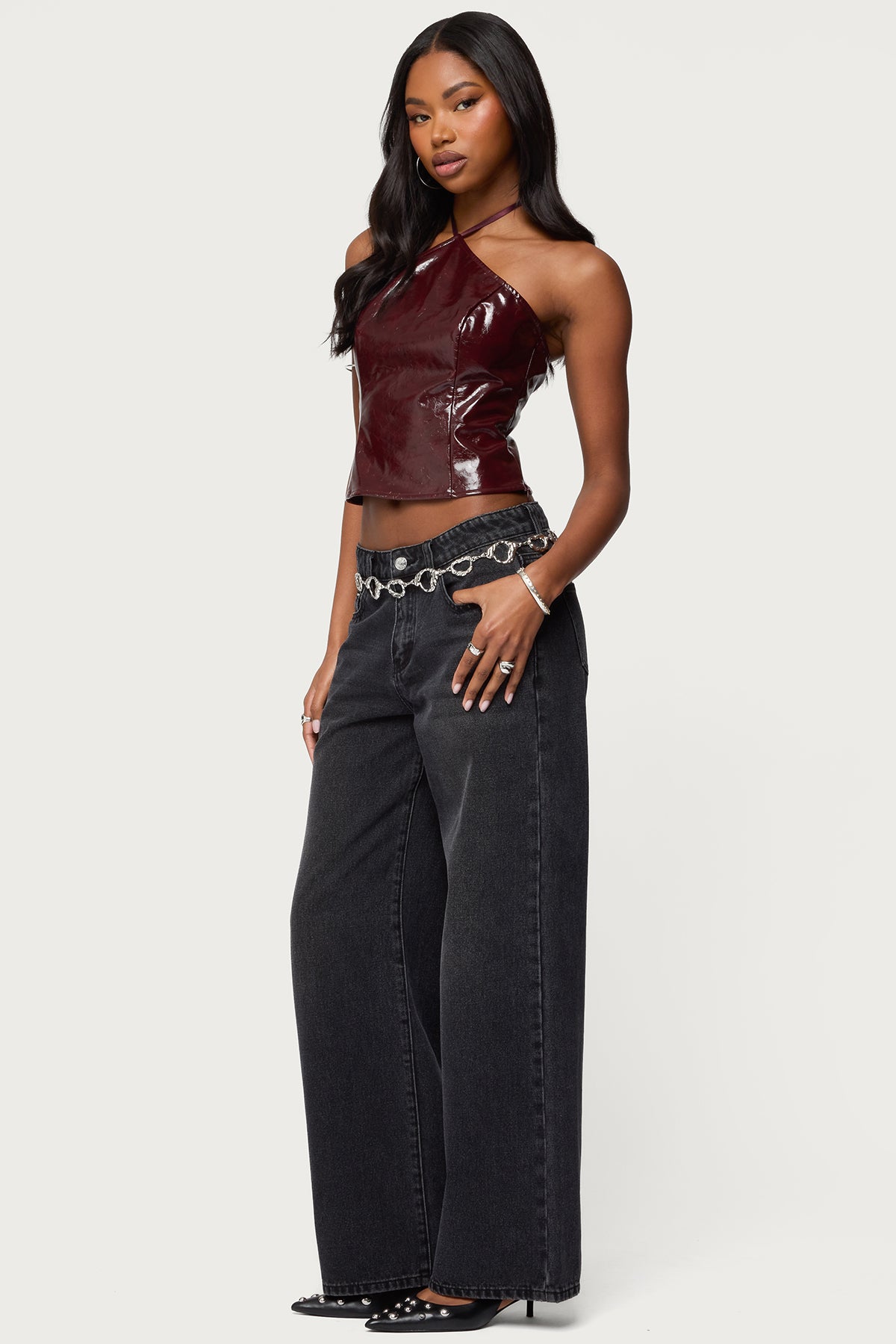 Hailie Faux Leather Halter Top