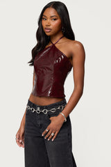 Hailie Faux Leather Halter Top