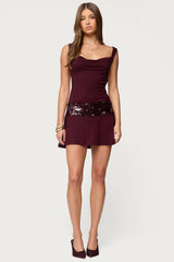 Sequin Backless Cowl Neck Mini Dress