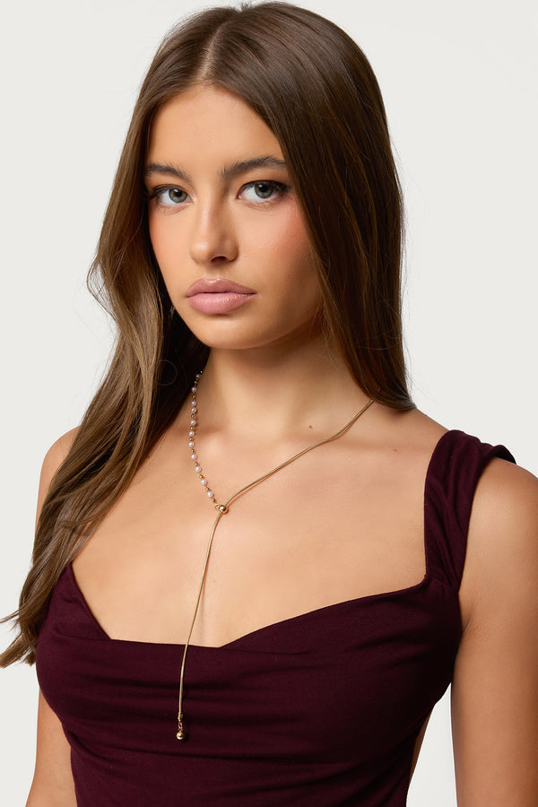 Pearl Beaded Cascading Chain Necklace view 1