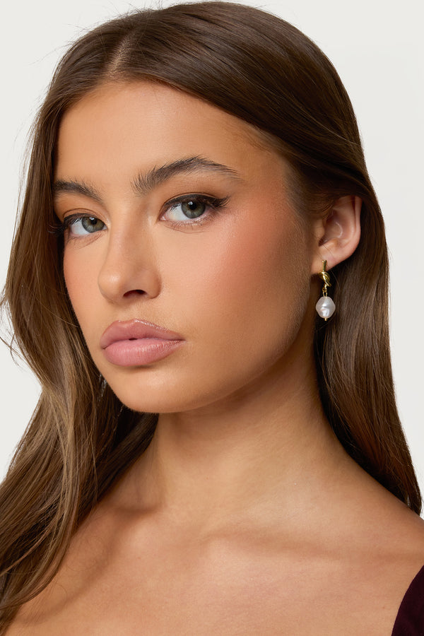 Knotted Pearl Charm Earrings view 1