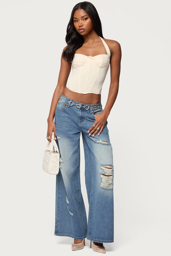 Frye Distressed Low Rise Baggy Jeans view 1