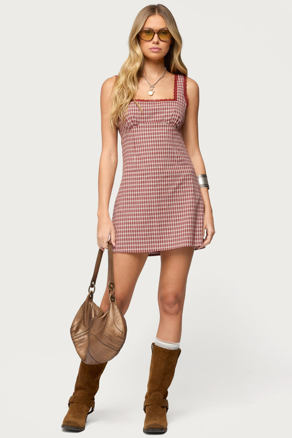 Clarren Lacey Gingham Mini Dress view 1