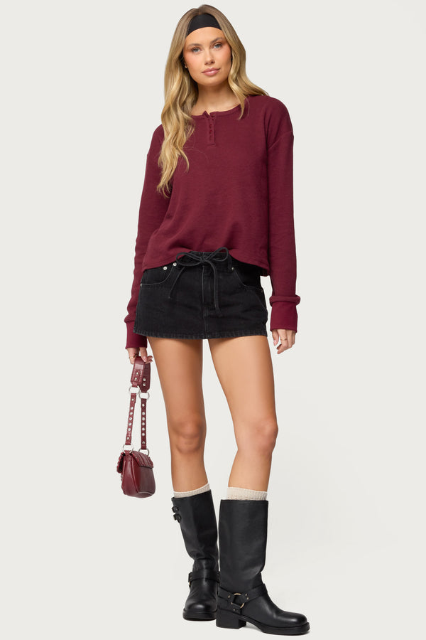 Deni Long Sleeve Henley Waffle Top view 2