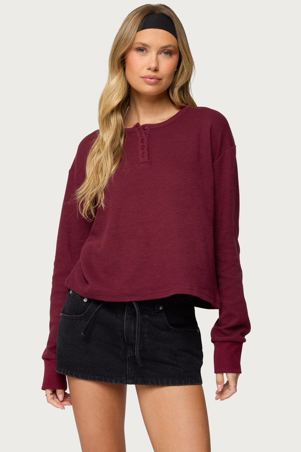 Deni Long Sleeve Henley Waffle Top view 1