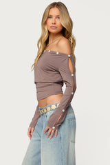Ronee Off Shoulder Button Cutout Top