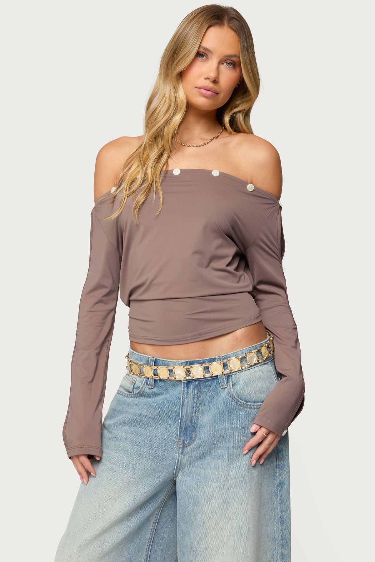 Ronee Off Shoulder Button Cutout Top