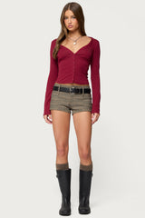 Charla V Neck Button Up Top