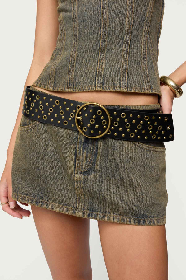 Stud & Grommet Faux Leather Belt view 1