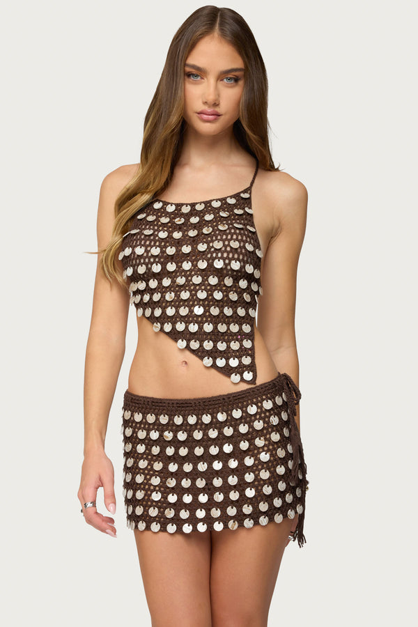 Alora Iridescent Crochet Backless Top view 1