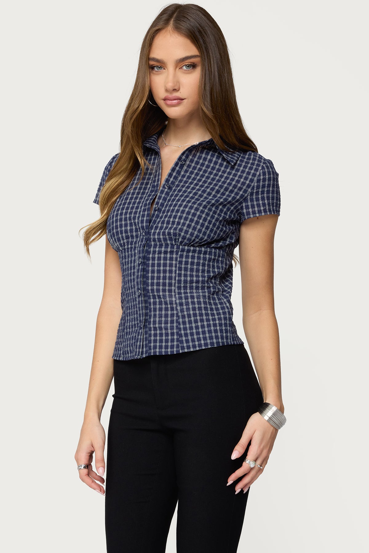 Oriya Gingham Tailored Button Up Shirt