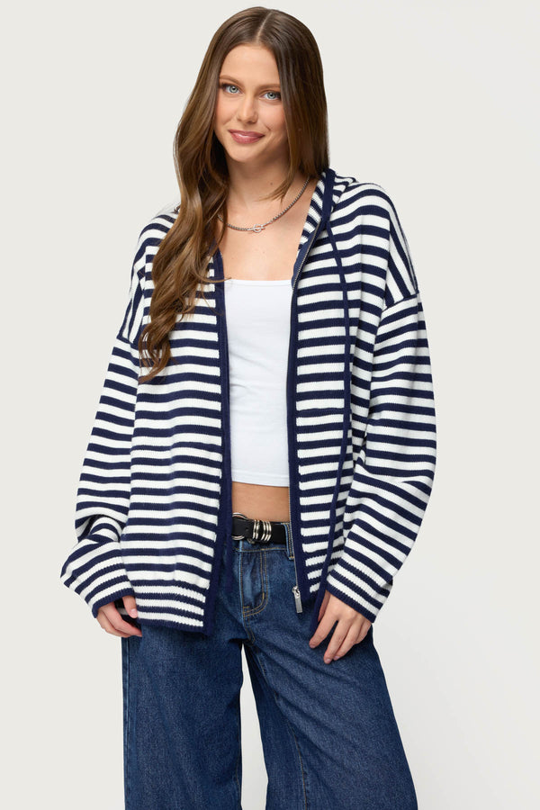 Safari Striped Knit Zip Up Hoodie view 1