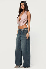 Studded Backless Cowl Neck Top