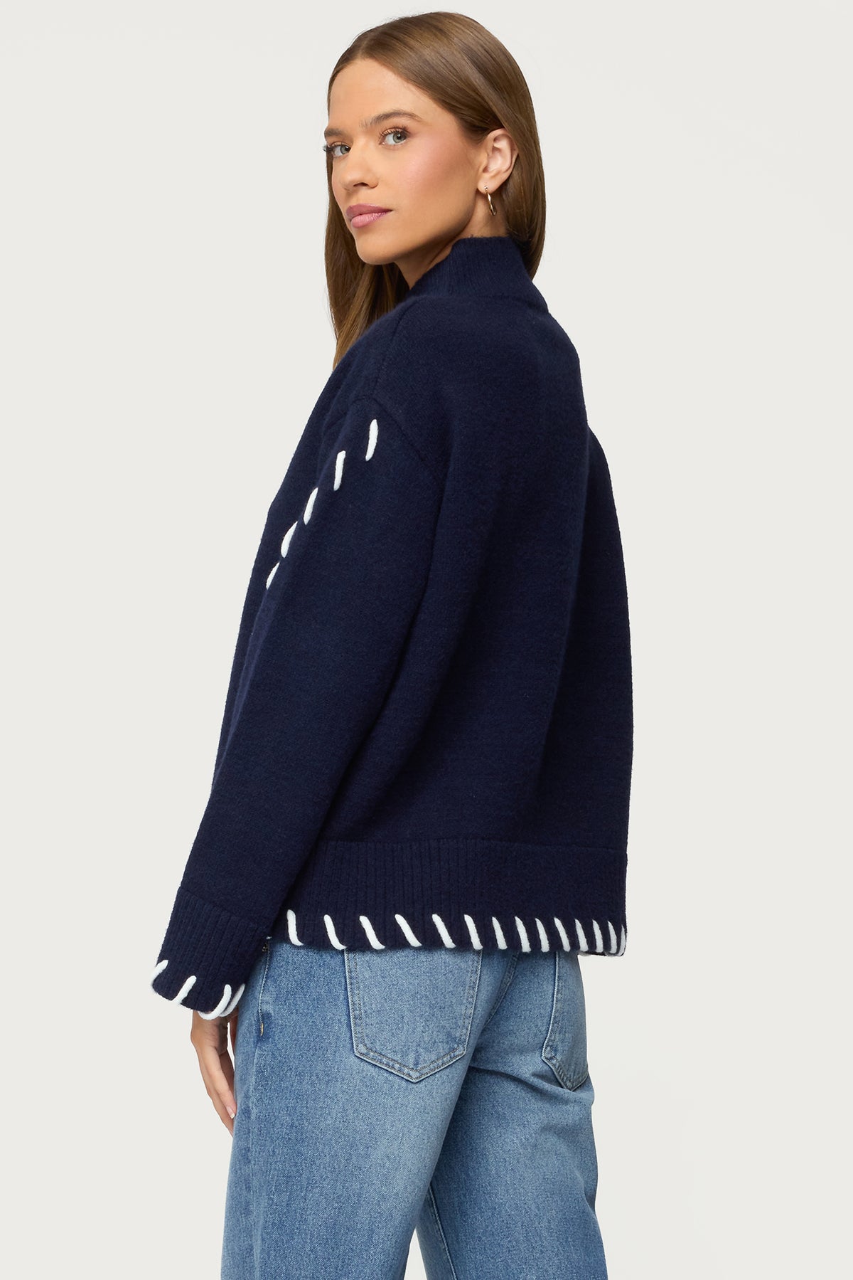 Indah Contrast Stitch Oversized Sweater