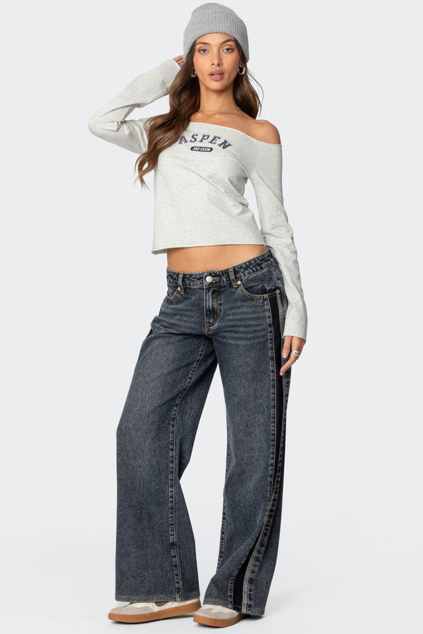 Contrast Panel Low Rise Baggy Jeans view 1