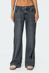 Contrast Panel Low Rise Baggy Jeans