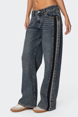 Contrast Panel Low Rise Baggy Jeans