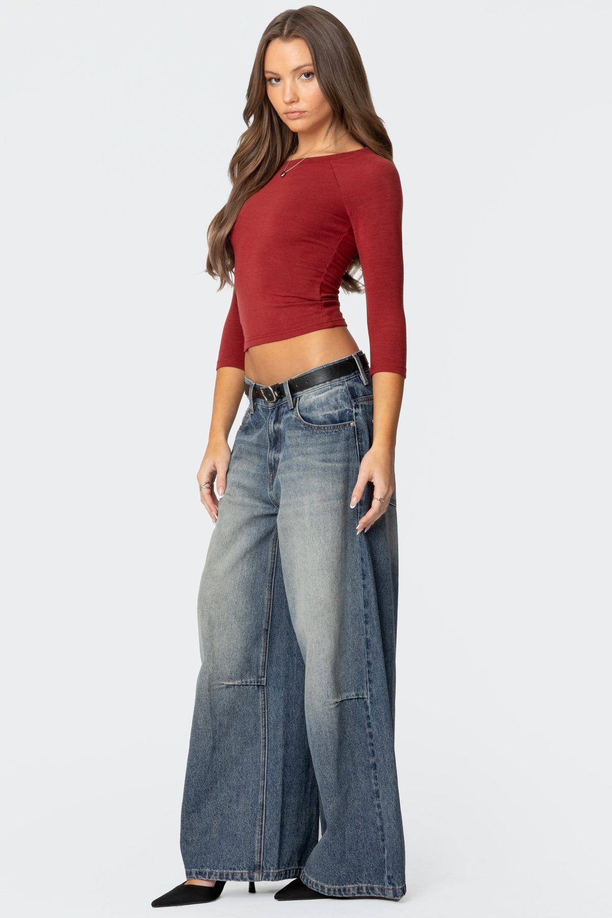 Mary Three-Quarter Sleeve Wide Neck Top