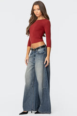 Mary Three-Quarter Sleeve Wide Neck Top
