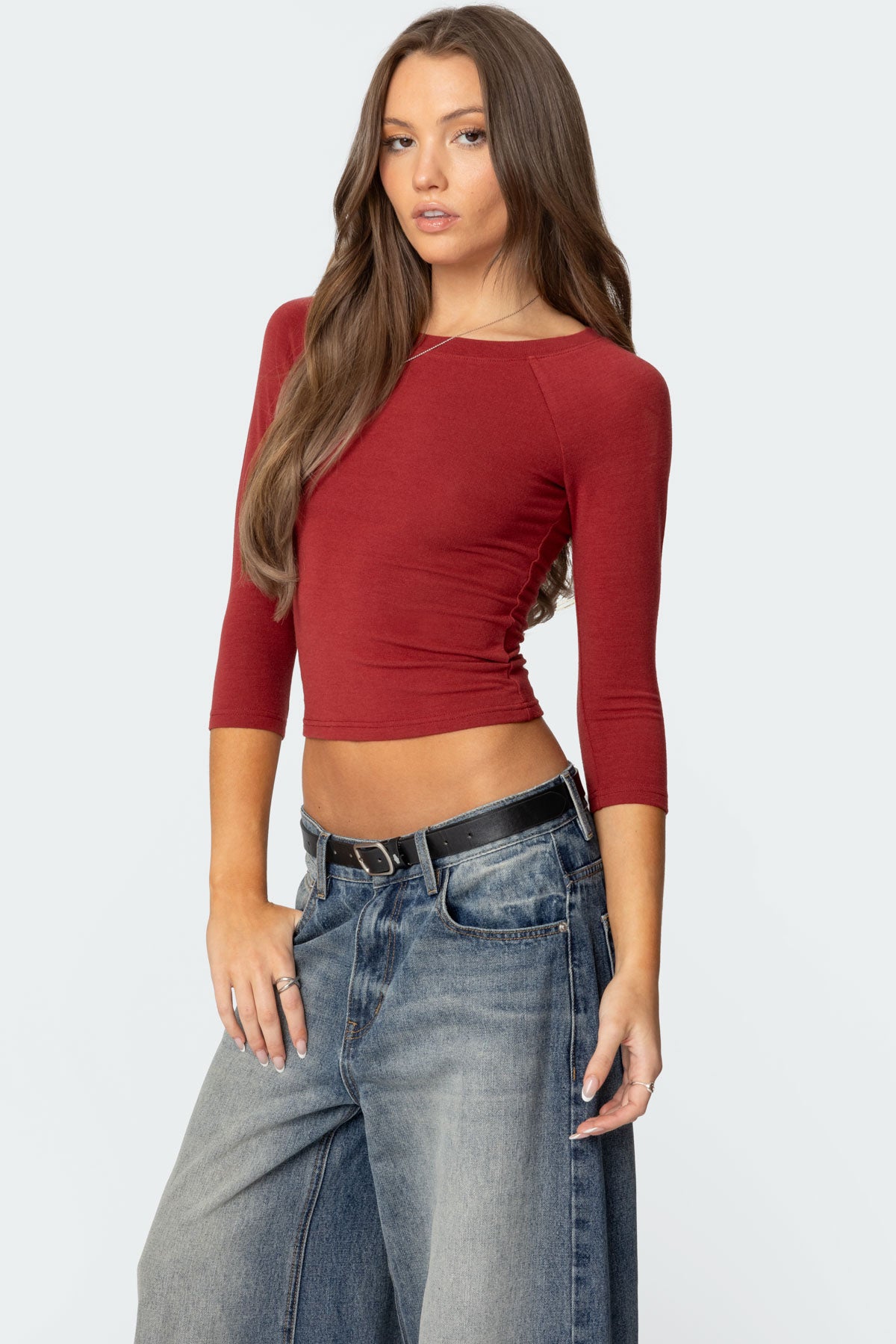 Mary Three-Quarter Sleeve Wide Neck Top