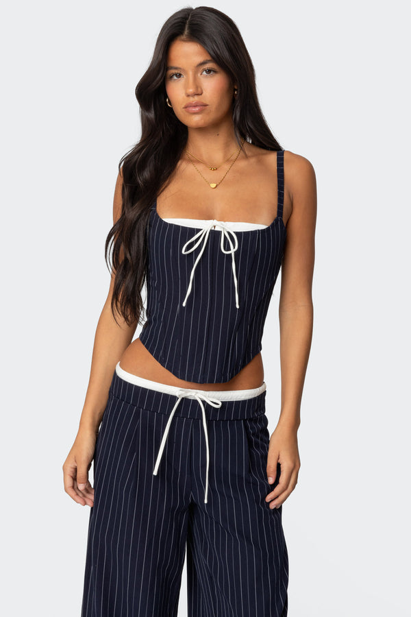 Pinstripe Peekaboo Drawstring Corset view 1