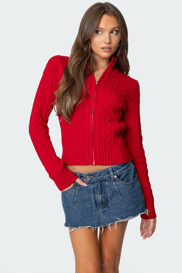 Ryn Zip Up Cable Knit Cardigan view 1