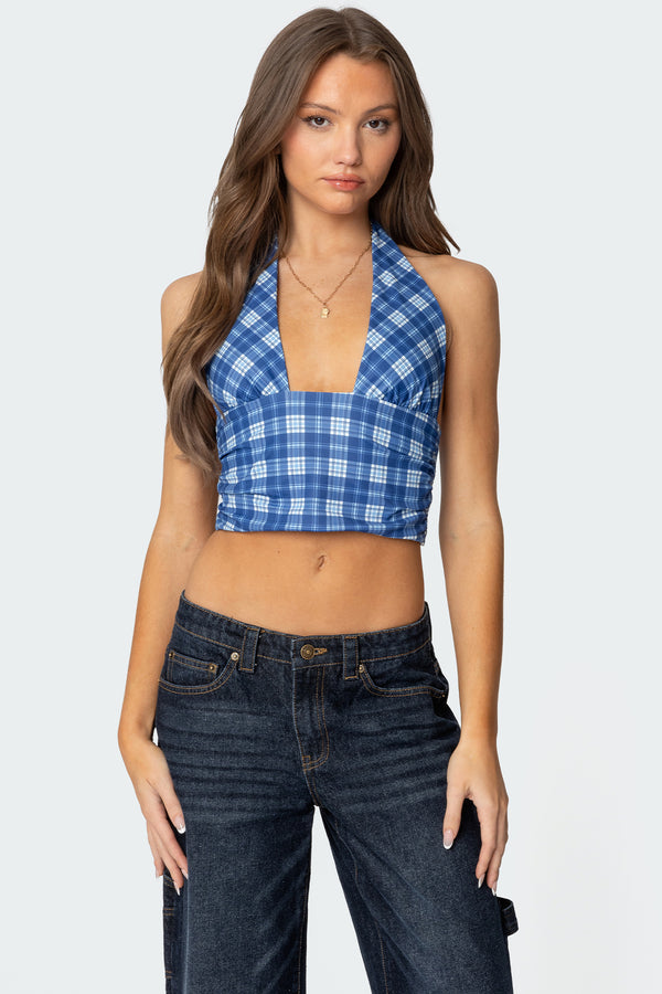 Plaid Printed Halter Top view 1