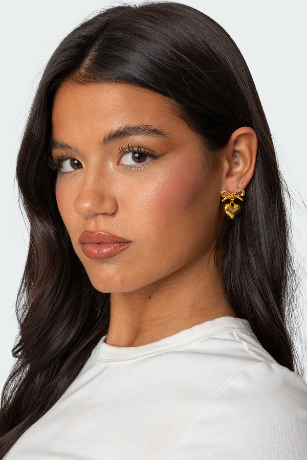 Bow Heart Charm Earrings view 1