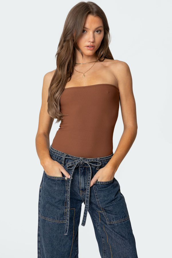 Loren Strapless Ribbed Bodysuit view 2