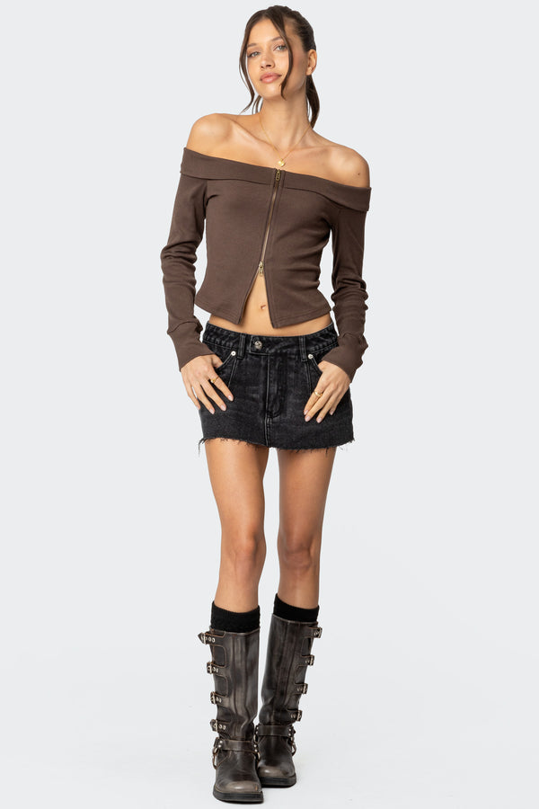 Clementine Low Rise Denim Micro Skort view 1