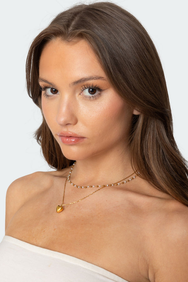 Heart & Pearl Layered Necklace view 1