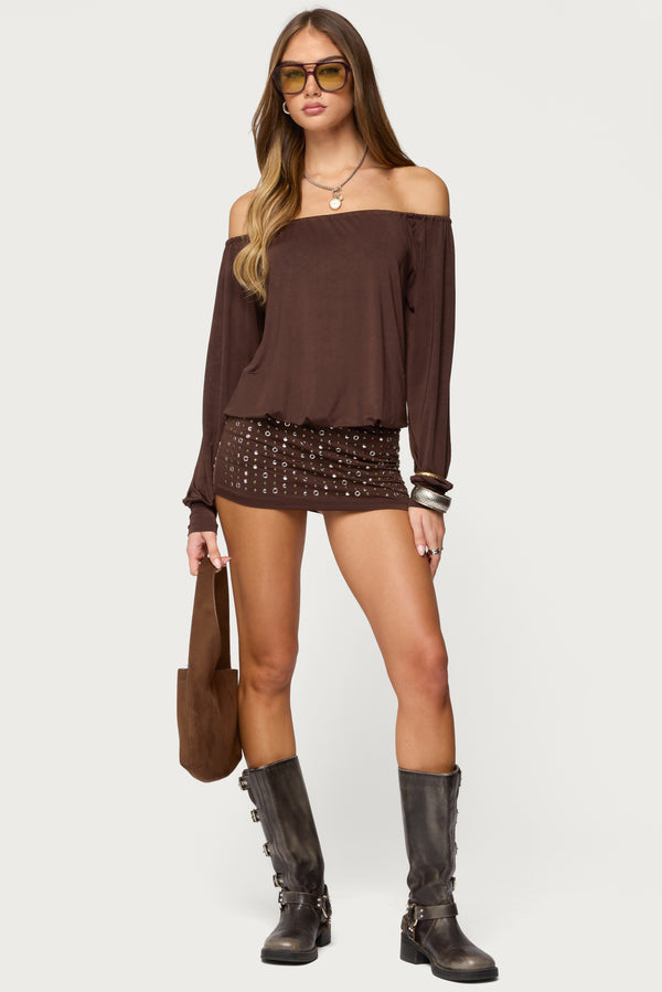 Studded Off Shoulder Backless Romper view 1