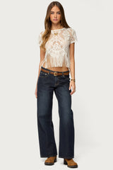 Kira Sheer Lace Fringe Top