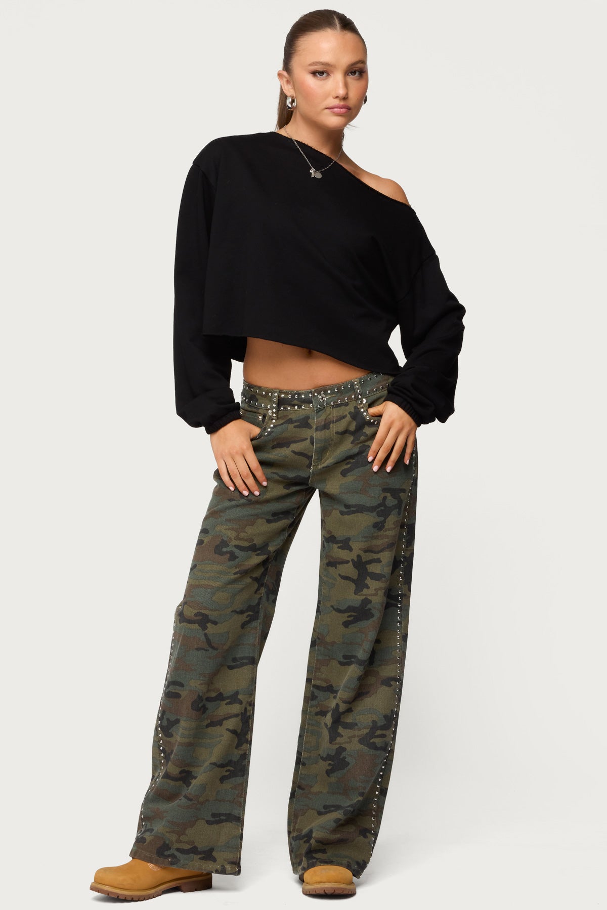 Quincy Studded Low Rise Baggy Jeans