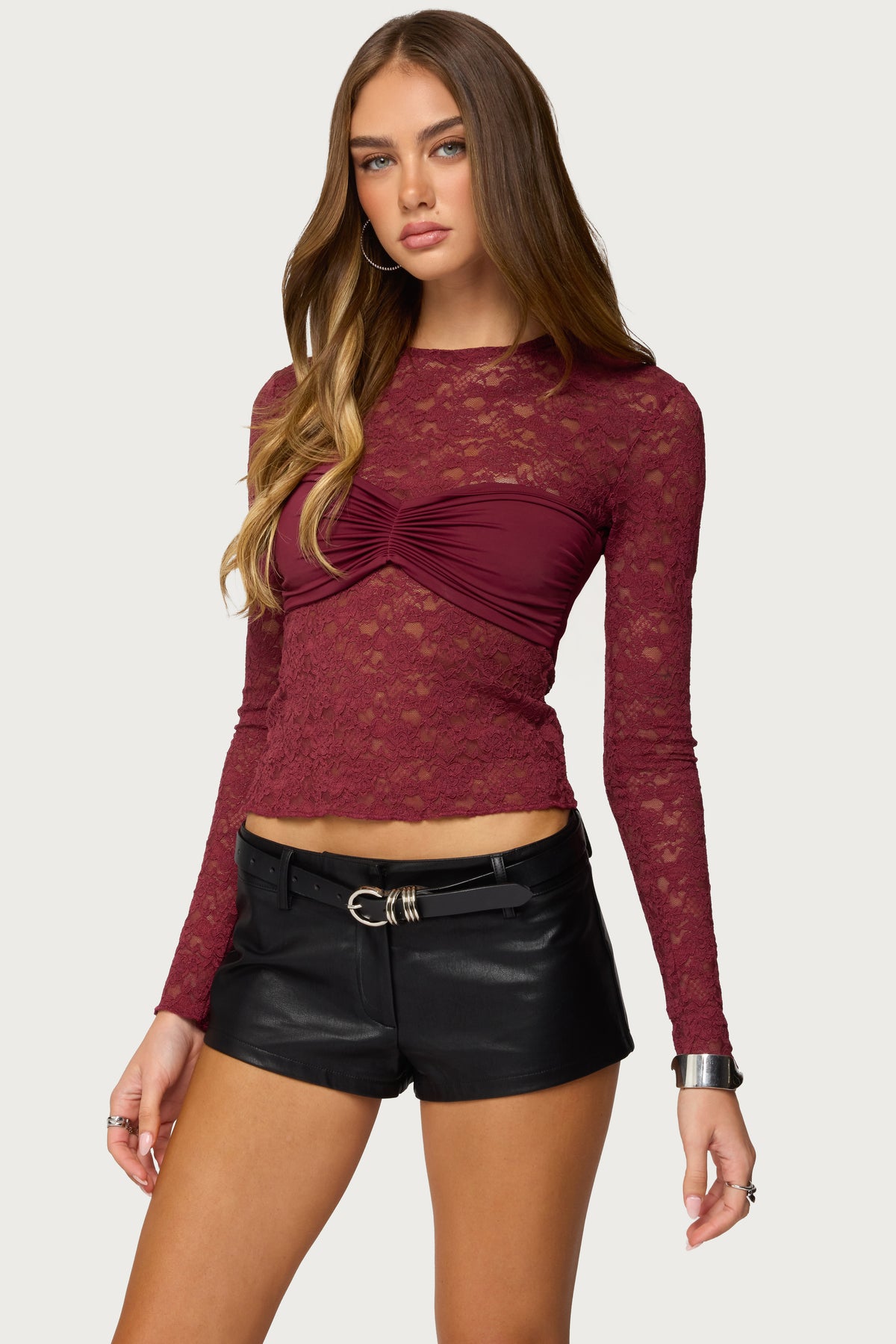 Rosette Bandeau Sheer Lace Top