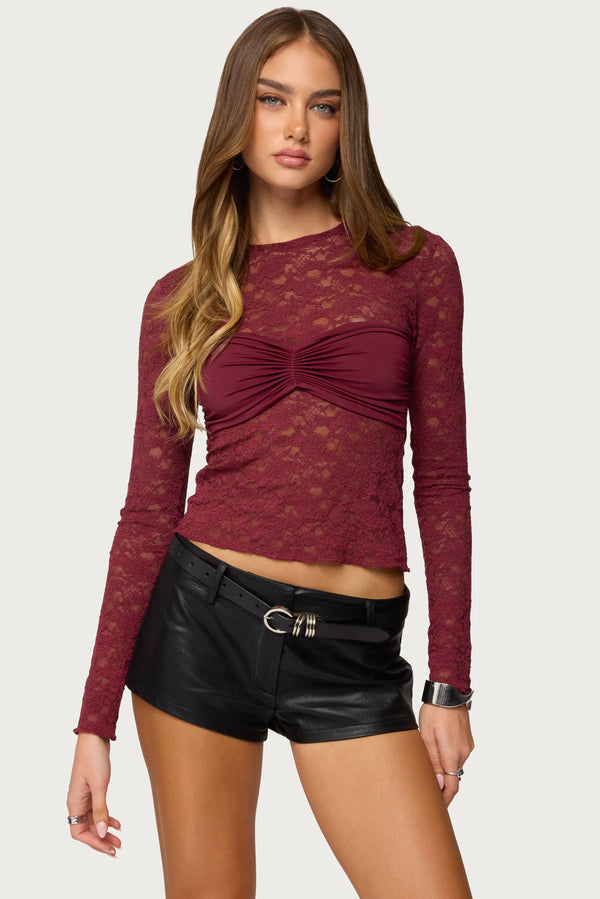 Rosette Bandeau Sheer Lace Top view 1