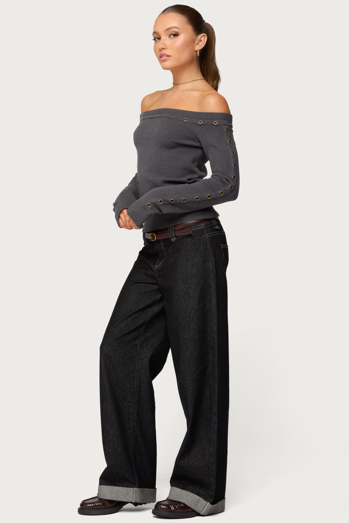 Morgen Grommet Off Shoulder Knit Top