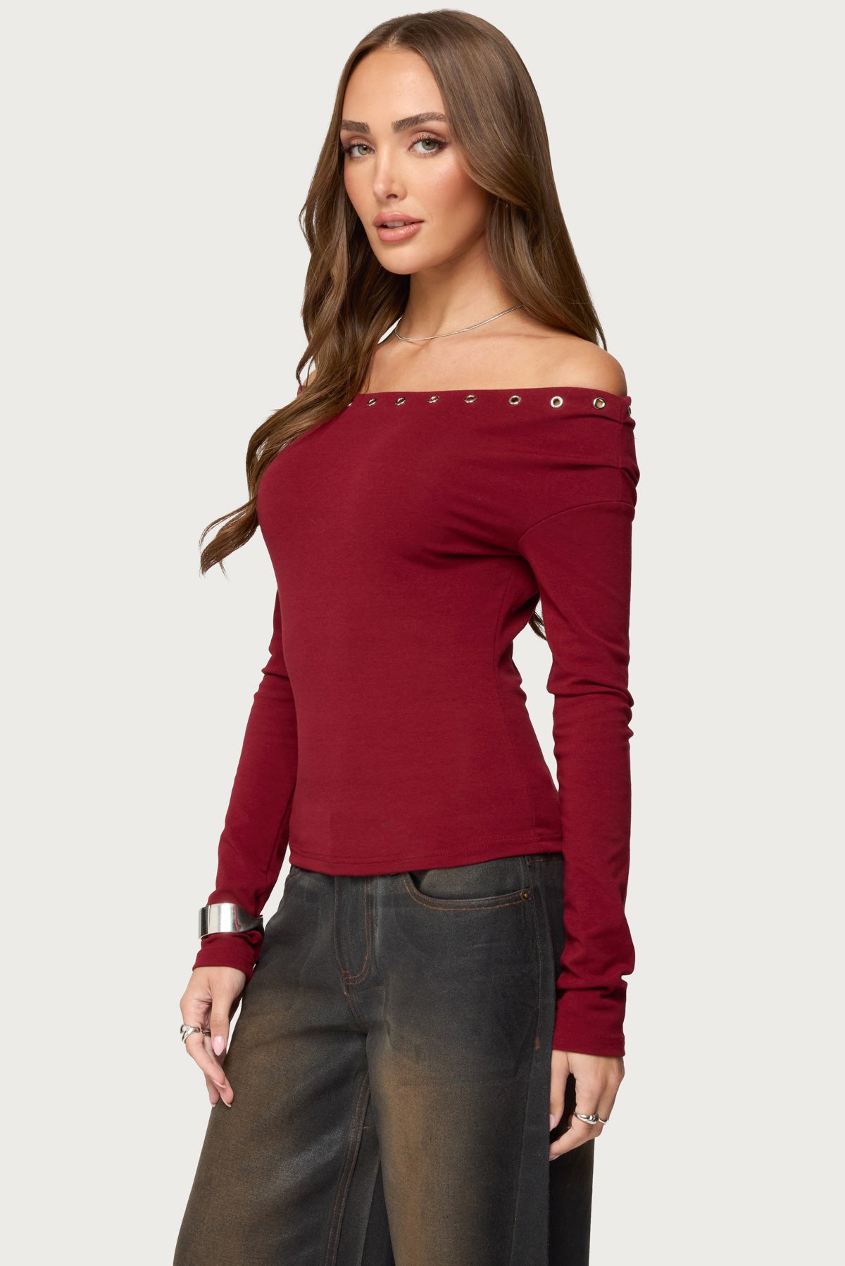 Rebekka Grommet Off Shoulder Top