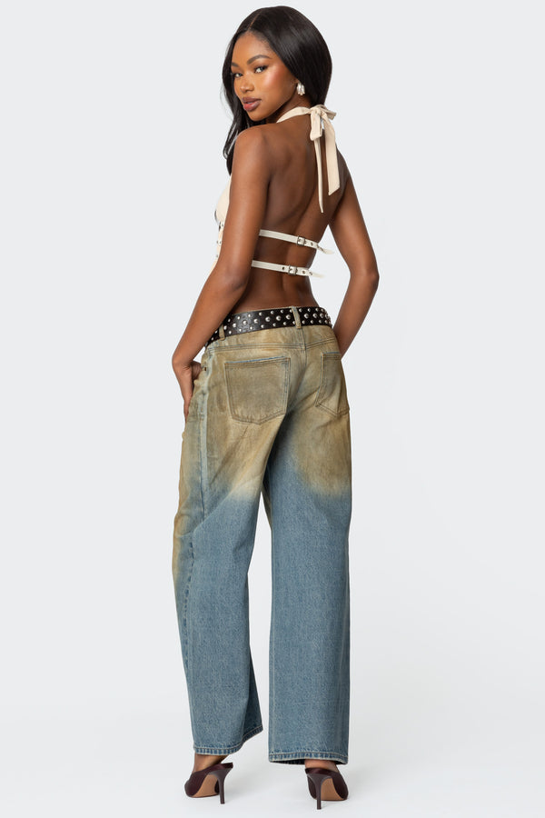 Studded Split Front Backless Halter Top view 2