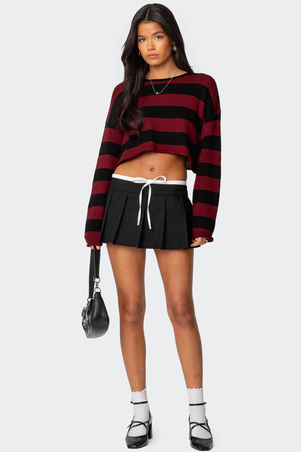 Contrast Drawstring Pleated Mini Skort view 1