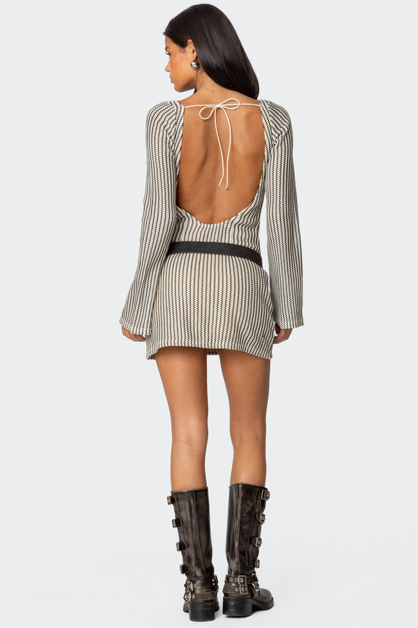 Boat Neck Crochet Mini Dress view 1