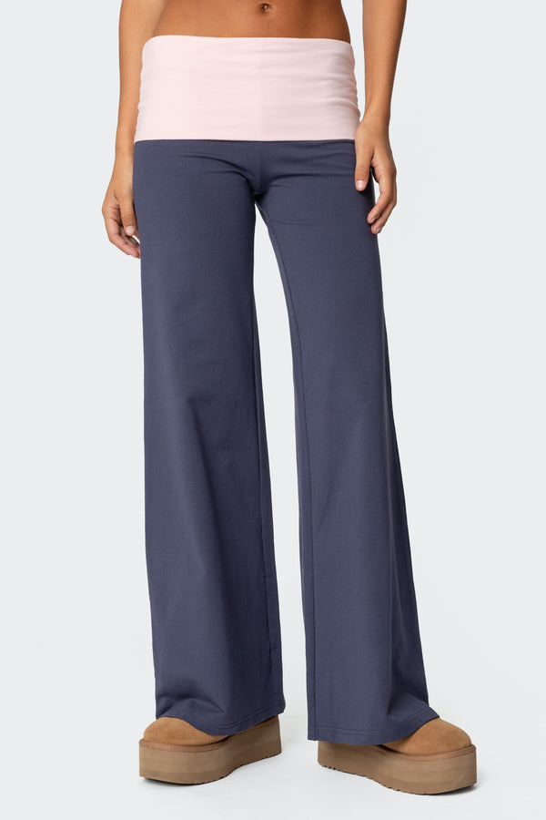 Wide Leg Contrast Foldover Pants view 2