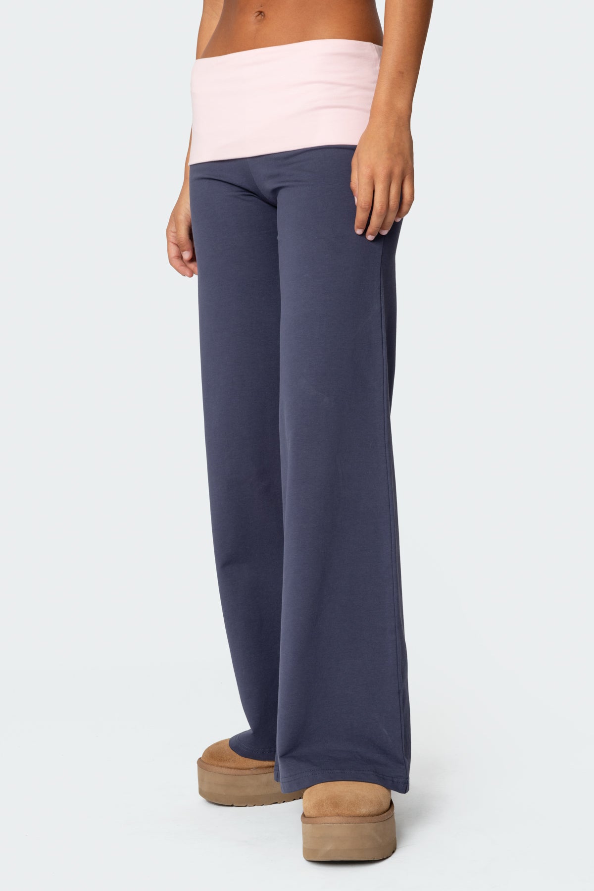 Wide Leg Contrast Foldover Pants