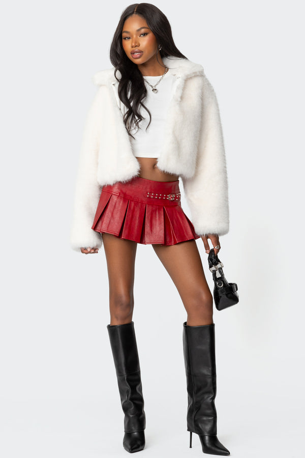 Carmine Faux Leather Pleated Mini Skirt view 1