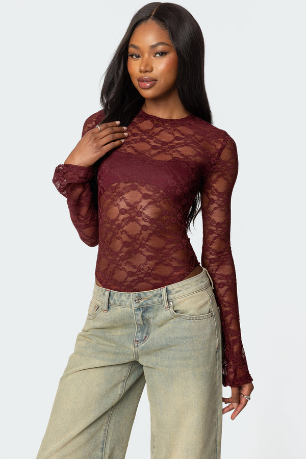 Colette Sheer Lace Bodysuit view 1