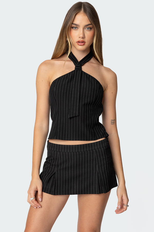 Karine Pinstripe Halter Top view 1